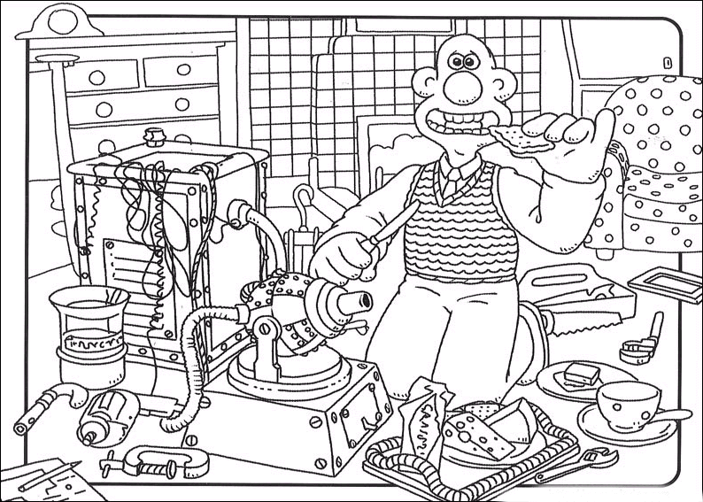 coloriage wallace et gromit mange